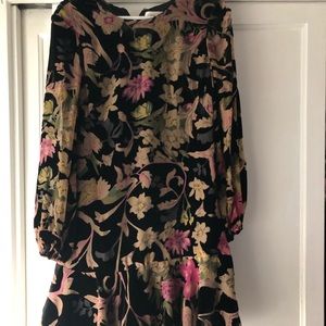 Black floral w/ velvet appliqué midi dress